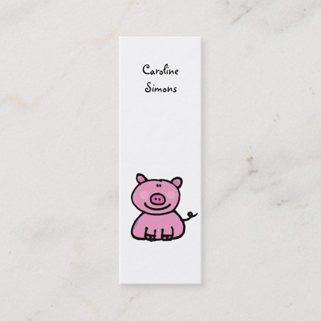 Pink piggy bookmark mini business card (Front)