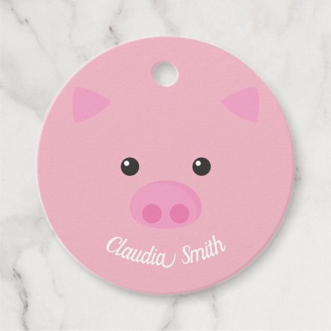 Pink Piggy Face Favour Tags (Front)