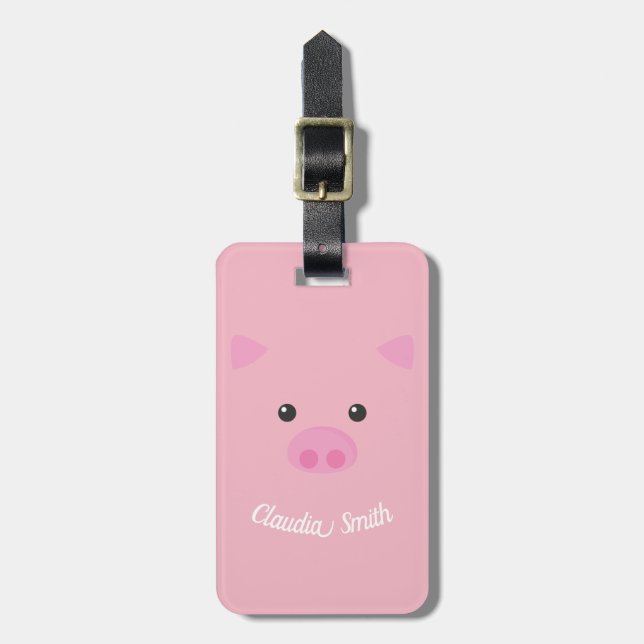 Pink Piggy Face Luggage Tag (Front Vertical)