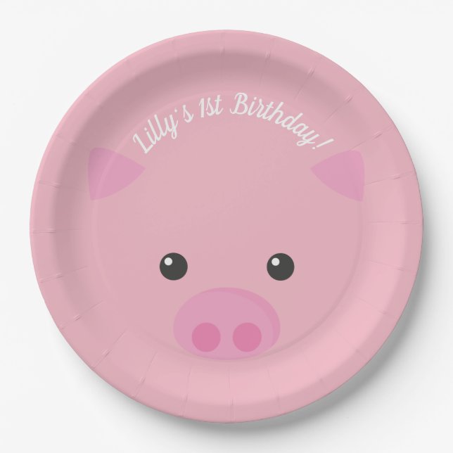Pink Piggy Face Paper Plate (Front)