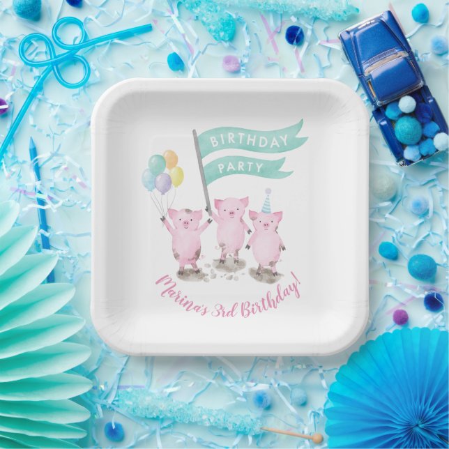 Pink Piggy Kids Birthday Paper Plate (Party)