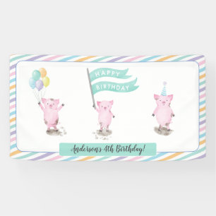 Pink Piggy Kids Birthday Party Banner