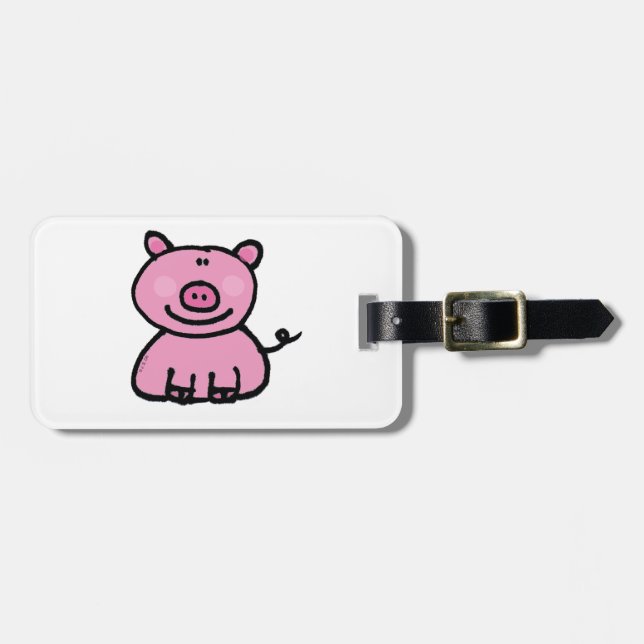 pink piggy luggage tag (Front Horizontal)