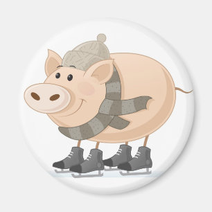 Pink Piggy Skating Magnet