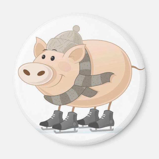Pink Piggy Skating Magnet (Front)