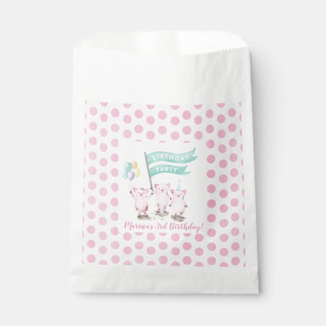 Pink Piggy's Kids Birthday Party Favour Bags (Front)