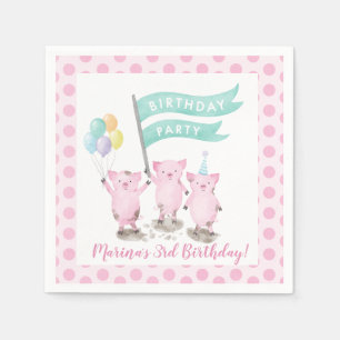 Pink Piggys Kids Birthday Party Napkin