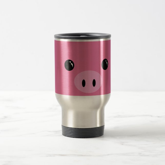 Pink Piglet Cute Animal Face Design Travel Mug (Center)