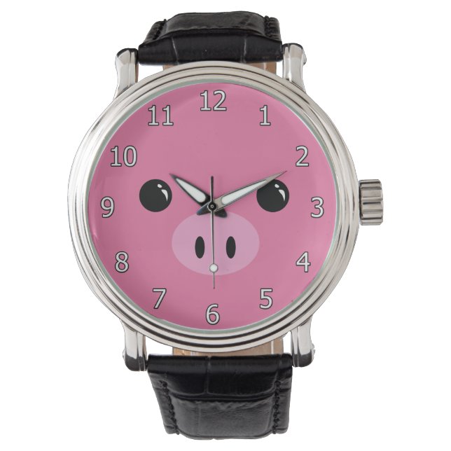 Pink Piglet Cute Animal Face Design Watch (Front)