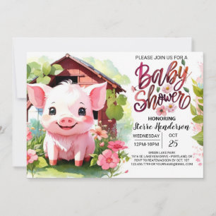 Pink Piglet Farm Animals Baby Shower Invitation