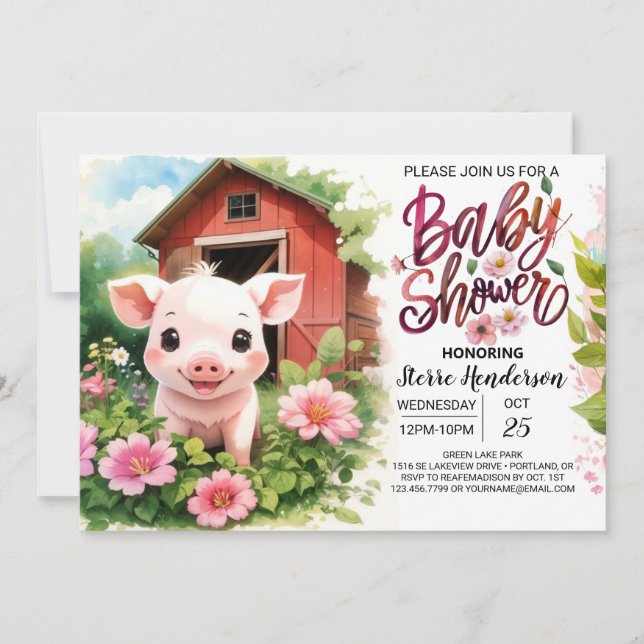 Pink Piglet's Boho Bash Floral Baby Shower Invitation (Front)