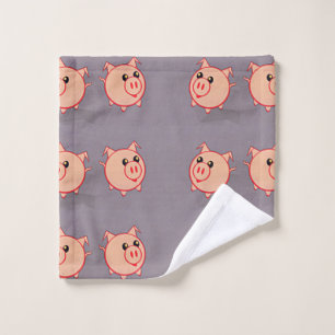 Pink pigs pattern on grey wash cloth