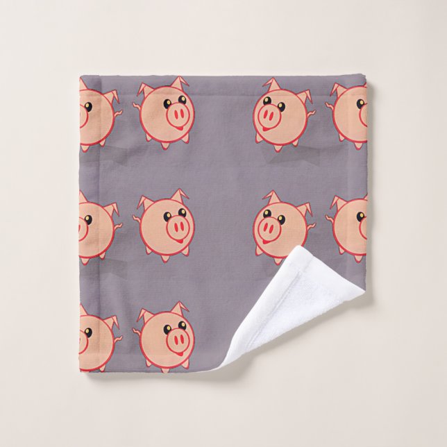 Pink pigs pattern on grey wash cloth (Wash Cloth)