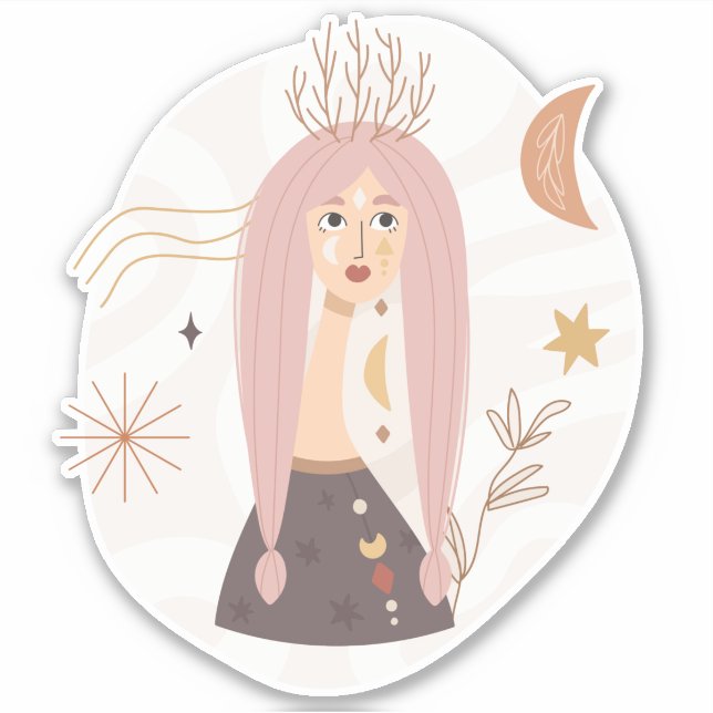 Pink pigtails boho woman flowers moon affirmation (Front)