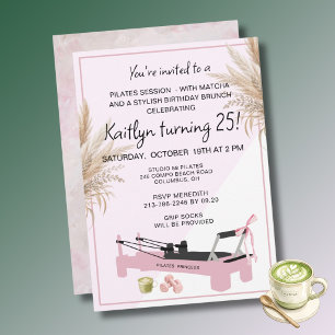 Pink Pilates & Matcha (any age) 25th Birthday  Invitation
