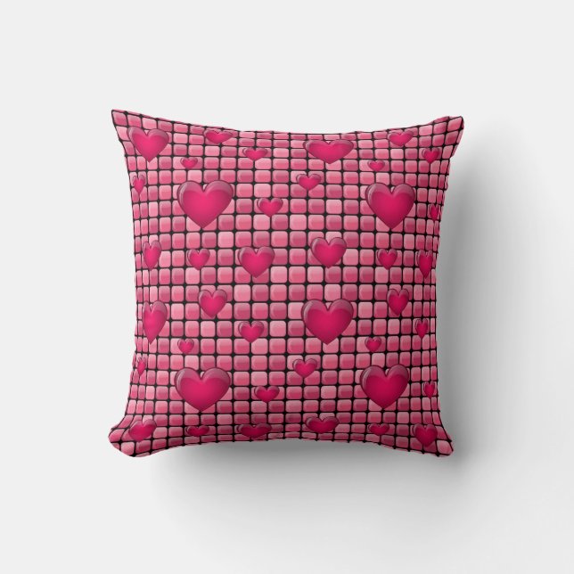 Pink Pile With Hearts Cushion (Front)