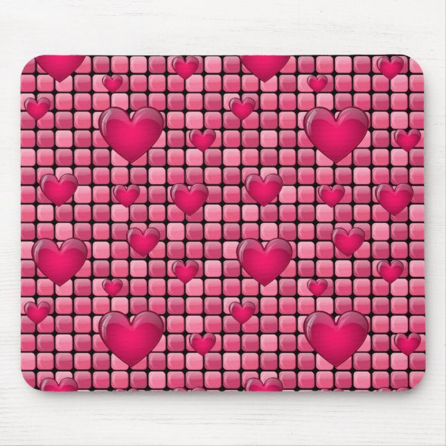 Pink Pile With Hearts Mouse Mat (Front)