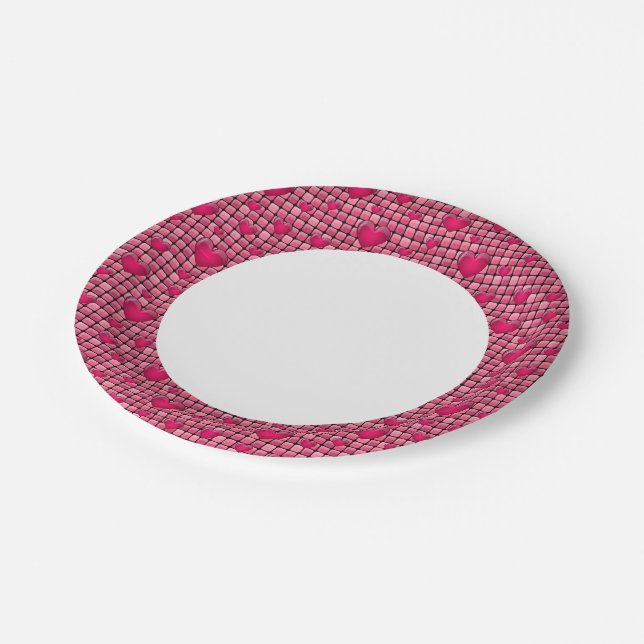 Pink Pile With Hearts Paper Plate (Angled)