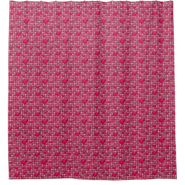Pink Pile With Hearts Shower Curtain (Front)