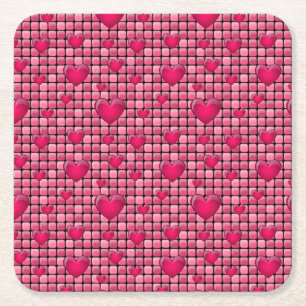 Pink Pile With Hearts Square Paper Coaster