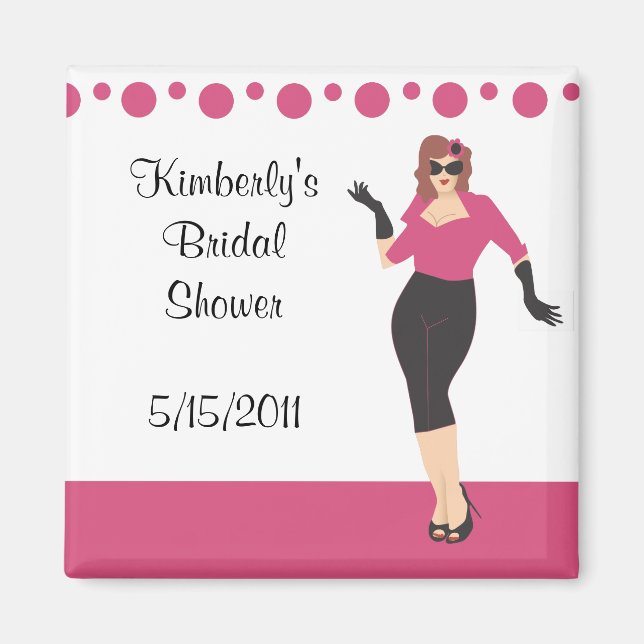 Pink pin up girl bridal shower magnet party favour (Front)