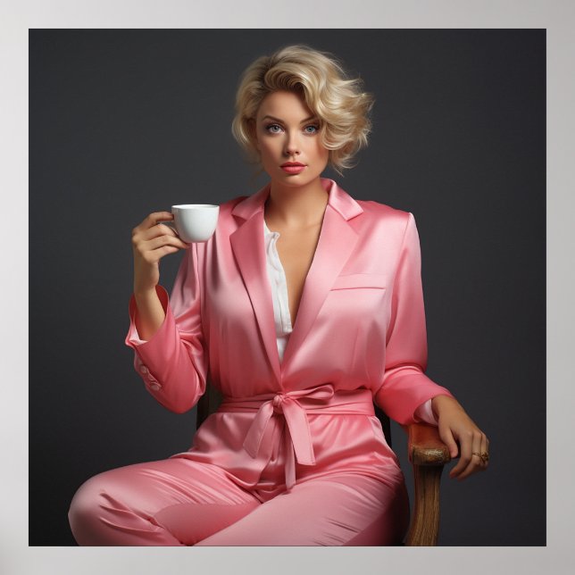 Pink Pin-Up Girl Model Portrait Office Woman Poster (Front)