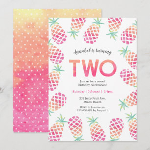 Pink pinapple tropical 2nd birthday Invitation