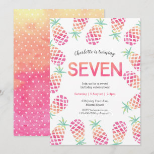 Pink pinapple tropical 7th birthday Invitation