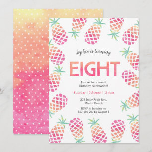 Pink pinapple tropical 8th birthday Invitation