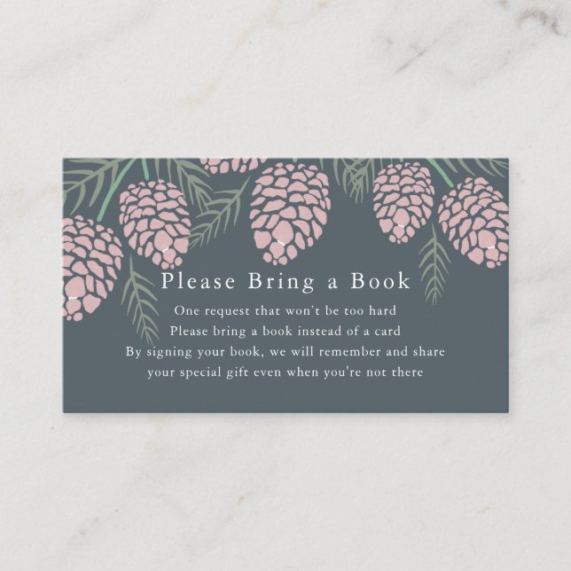 Pink Pine Cone Navy Baby Shower Book Request Enclosure Card (Front)