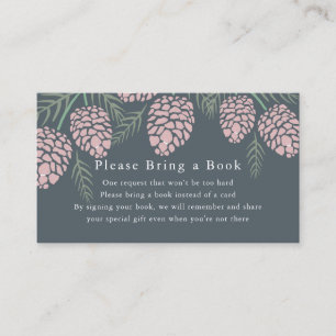 Pink Pine Cone Navy Baby Shower Book Request Enclosure Card