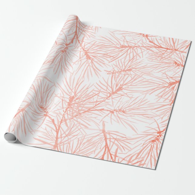 PINK PINE NEEDLES PATTERN FOR CHRISTMAS GIFT  WRAPPING PAPER (Unrolled)