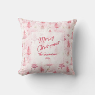 Pink Pine Trees Watercolor Christmas Cushion