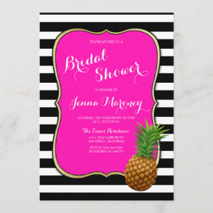 Pink Pineapple Bridal Shower Black White Stripes Invitation