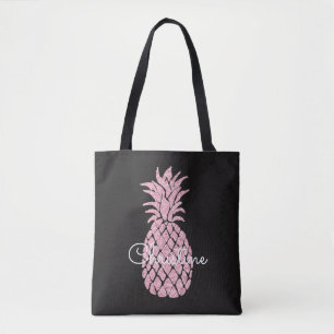 pink pineapple custom name tote bag
