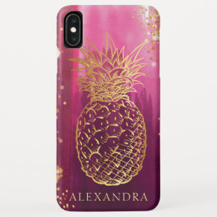Pink Pineapple Gold Glitter Personalised iPhone XS Max Case