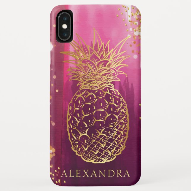 Pink Pineapple Gold Glitter Personalised Case-Mate iPhone Case (Back)