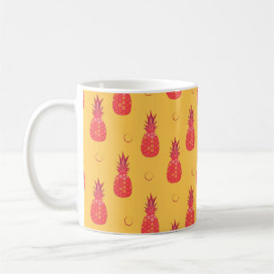Pink pineapple on orange background. Seamless patt Coffee Mug