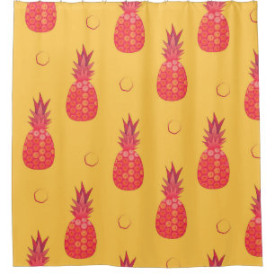 Pink pineapple on orange background. Seamless patt Shower Curtain