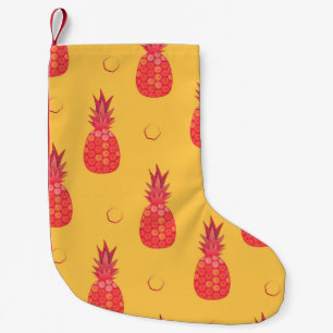 Pink pineapple on orange background. Seamless patt Small Christmas Stocking