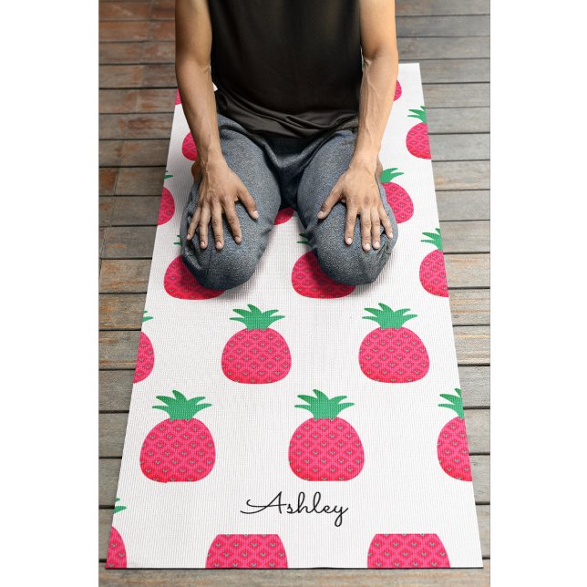 Pink Pineapple Pattern Chic  White Yoga Mat (Creator Uploaded)