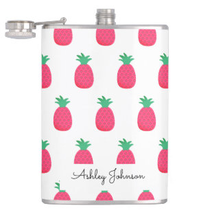 Pink Pineapple Pattern Cute White Hip Flask