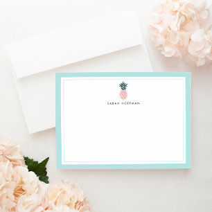 Pink Pineapple Personalized Stationery Flat Card