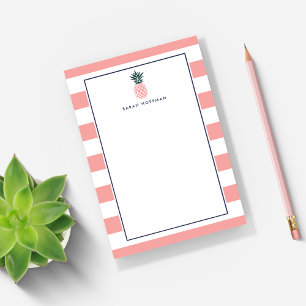 Pink Pineapple Striped Personalised Post-it Notes