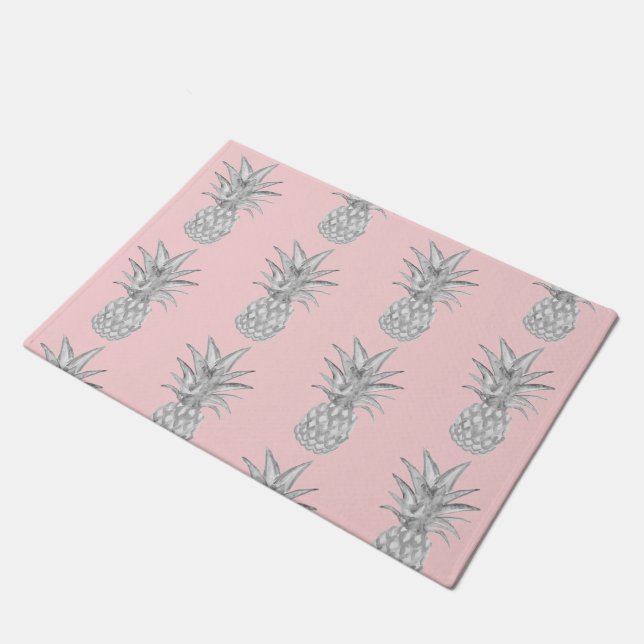 Pink Pineapple Tropical Pattern Floor Mat (Angled)