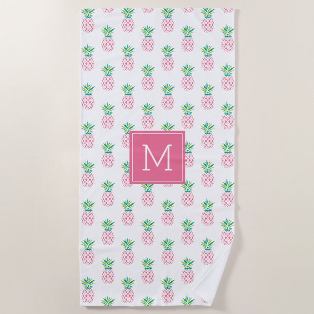 Pink Pineapples Monogrammed Beach Towel (Front)