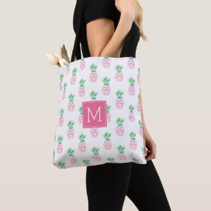 Pink Pineapples Monogrammed Tote Bag