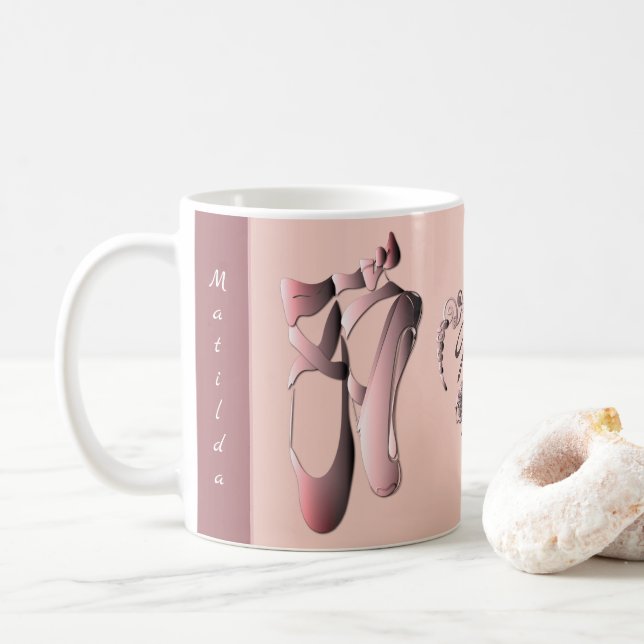 Pink Pink Ballet Toe Shoes with Monogram Coffee Mug (With Donut)