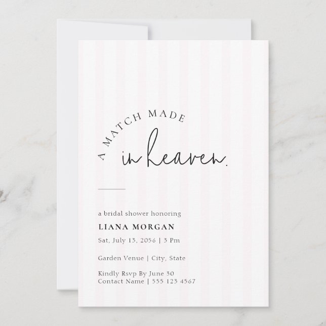 Pink Pinstripe Match Made in Heaven Bridal Shower Invitation (Front)