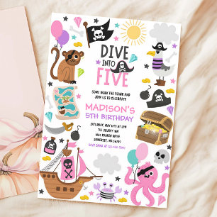 Pink Pirate 5th Birthday Girl Dive Adventure Invitation